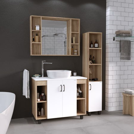 Тумба под раковину в ванной напольная Grossman ФЛАЙ-100 см, дуб сонома/белая